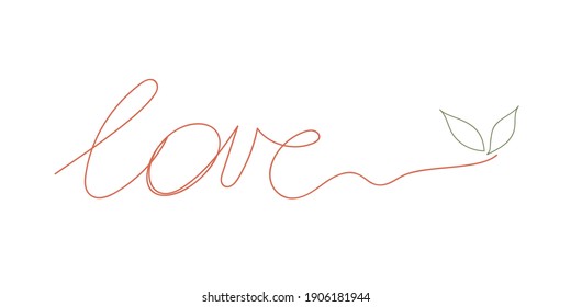 The word love. Hand writing, lettering, calligraphy. Vector illustration.