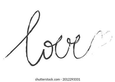 The word love hand-drawn outline, vector black and white logo, icon
