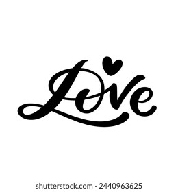 Word Love - handwritten lettering, concept design element. Cute hand drawn text isolated on white.