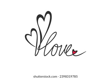 The word love. Handwritten lettering for Valentine's Day. Continuous drawing of lines. Vector.