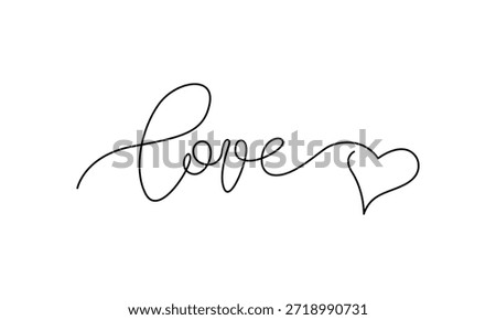 The Word " Love" with a Heart in Continuous Line Art