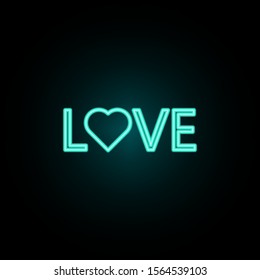 Word love with heart neon icon. Simple thin line, outline vector of web icons for ui and ux, website or mobile application