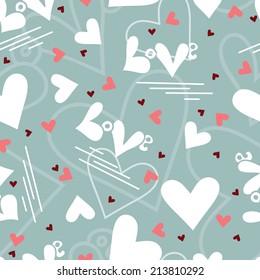 Word love and heart seamless pattern. Valentines background. Happy Valentine's Day.