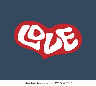 Word Love with heart. Vector Love Heart. Text for t-shirt apparel, print, poster, card design etc