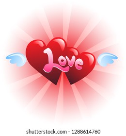Word love and hearts vector illustration