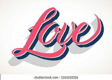 Word Love isolated over white. Hand written Valentine's day greeting card. Vector romantic holiday lettering.
