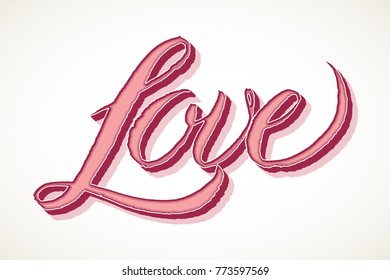 Word Love isolated over white. Hand written Valentine's day greeting card. Vector romantic holiday lettering.