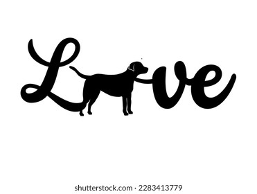 word love labrador dog silhouette white background