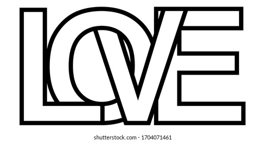 Word love, letter outlines intersection lettering, vector sign of love lettering symbol relationship feeling, deep affection and aspiration for another person