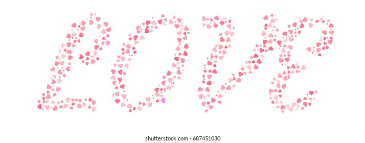 The word "LOVE" made of little red hearts - vector illustration