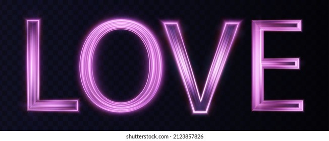 The word love made of pink and light letters. Design element for Valentine's Day. Ready for your design, postcard, banner. Vector illustration