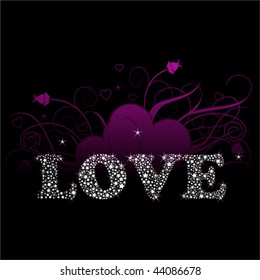 The word "love" made from shining stars on    flower ornament