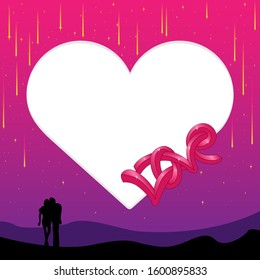 Word Love and pair silhouette vector illustration