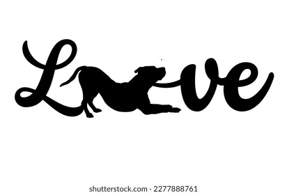 word love pitbull dog silhouette white background