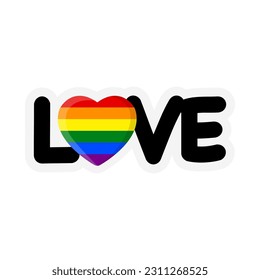 Word Love With Rainbow Heart Sticker