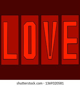 The word love in red color. Vector illustration 