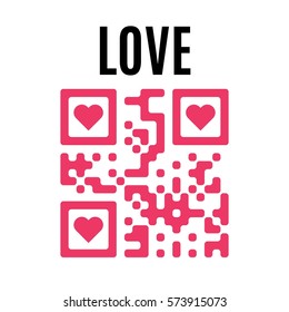 Word Love in red QR code. Concept of relationships in technology time