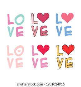 The word love is set. vector illustration