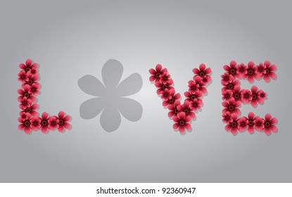 The Word LOVE Spelled With Pink Flowers for Valentines Day. Vector Illustration.