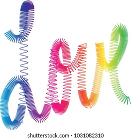 the word love spelled in a rainbow colored springy looking font