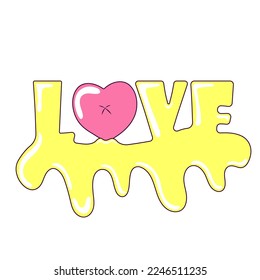 Word Love Spreading Gum Isolated Element in Retro Groove Style