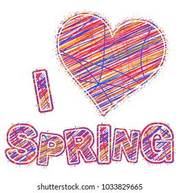 word I love spring. Vector word pencil letters. color the word with a marker