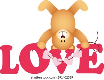 Word love with teddy bear