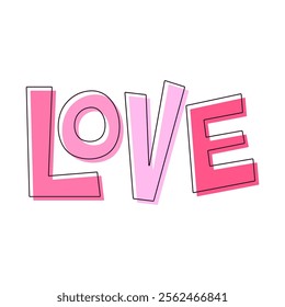 Word Love. Text, lettering. Colored silhouette. Horizontal front view. Vector simple flat graphic hand drawn illustration. Isolated object on white background. Isolate.