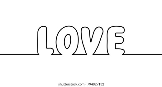 word love text one line drawing, vector cartoon letters love the one line drawing stylus for Valentine's day