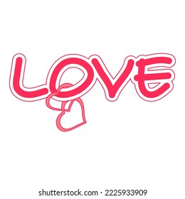 Word Love and two hearts. Hand drawn Valentines Day baner. Vector lettering.