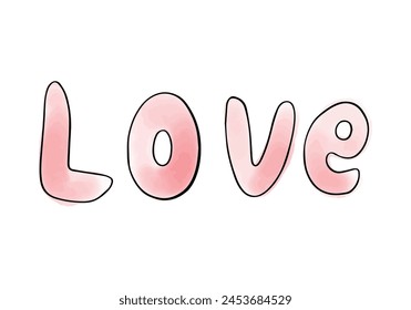 Word love watercolor doodle element, vector illustration.