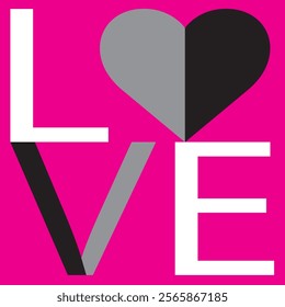 word love white and black color in  pink square color, love vector illustration