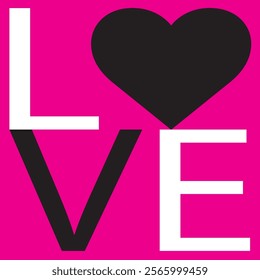 word love white and black color in pink square color, love vector illustration