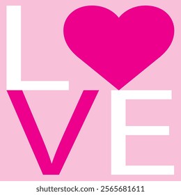 word love white and pink color in light pink square color, love vector illustration