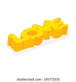 Word "Love" written with cheese on white background.