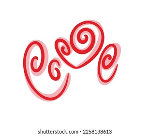 The word love is written in curlicues and decorative font. Vector illustration of romantic message.