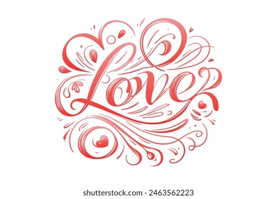 The word love is written in a linear style. graphic illustration of the word love in pink color.