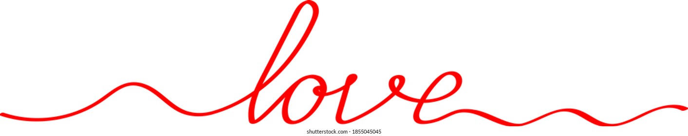 The word Love is written in red letters in lettering style, a signature for a card of lovers. A screensaver for web design for valentine's day or wedding day.