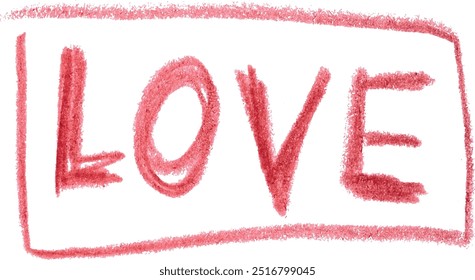 The word love is written in red pencil by hand on an isolated background