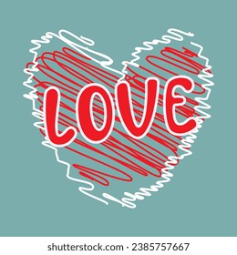 El amor de palabra está escrito garabato corazón decorativo Puede usar el elemento por separado o el diseño como todo Feliz Vector saludo de San Valentín Boda Invitaciones Tarjeta de saludo Cartas rojas irradiando calor
