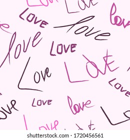 La palabra amor escrita. un patrón impecable de declaraciones rosas de amor. registro de tarjetas, invitaciones. grabado para tela de impresión. vectoriales 10. romance, sentimientos. Canto inglés