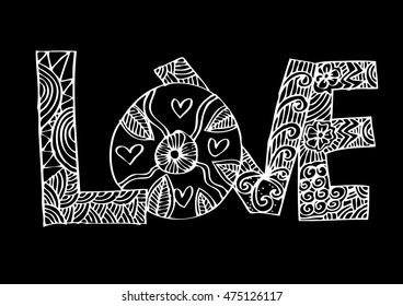 Word love zentangle stylized