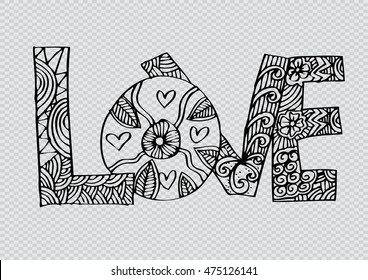 Word love zentangle stylized