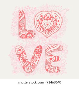 The word "love".Romantic background