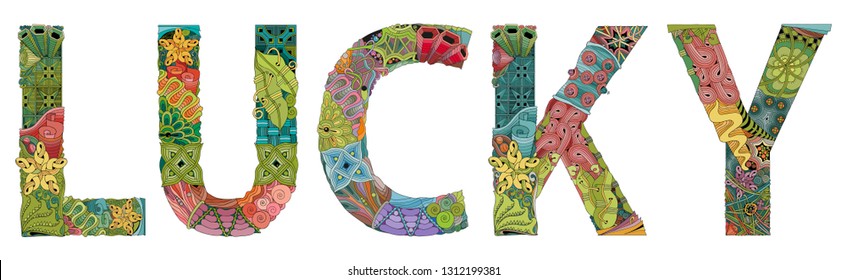 Word LUCKY. Vector zentangle object for decoration