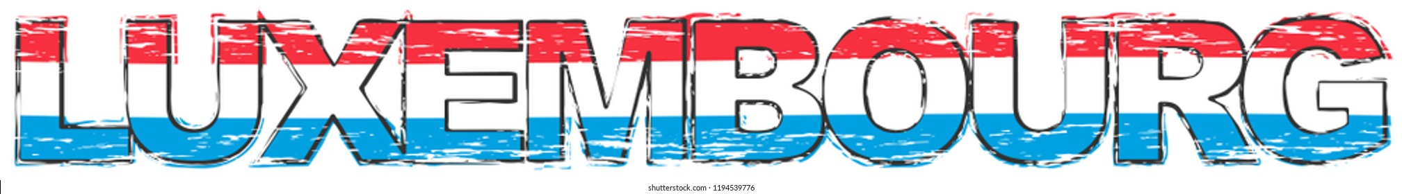 Word LUXEMBOURG with national flag under it, distressed grunge look.