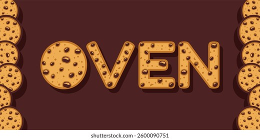 word made with delicious chip cookie illustration on delicious background, Vector illustration design