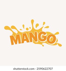 The word mango in a bold and playful font with a dynamic splash graphic in vibrant orange tones