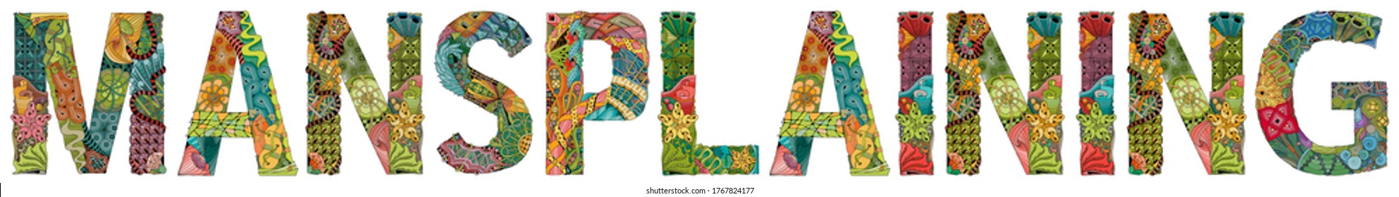 Word MANSPLAINING. Vector decorative zentangle object for decoration