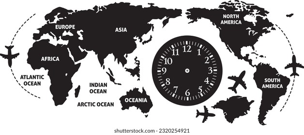 word map clock icon indoor design